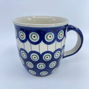 vintage boleslawiec polish pottery mug "peacock eye" pattern handcrafted